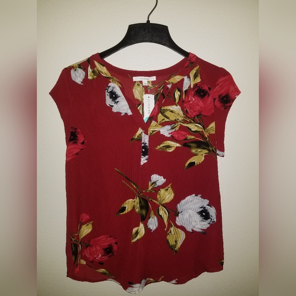 Fun 2 Fun Red Floral Blouse